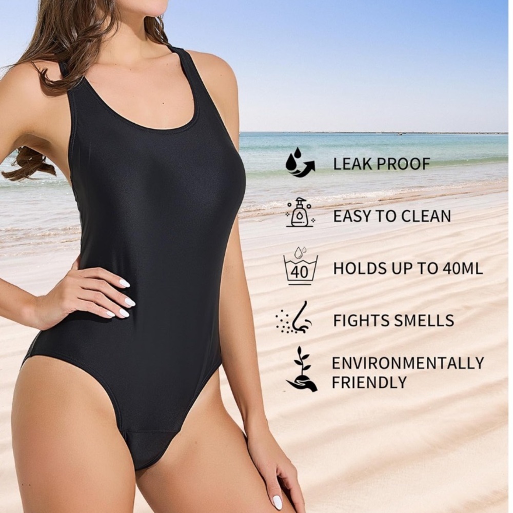 Feity Leakproof Period Monokini Swimsuit L black 12-Hour Protection convertible - Picture 2 of 10